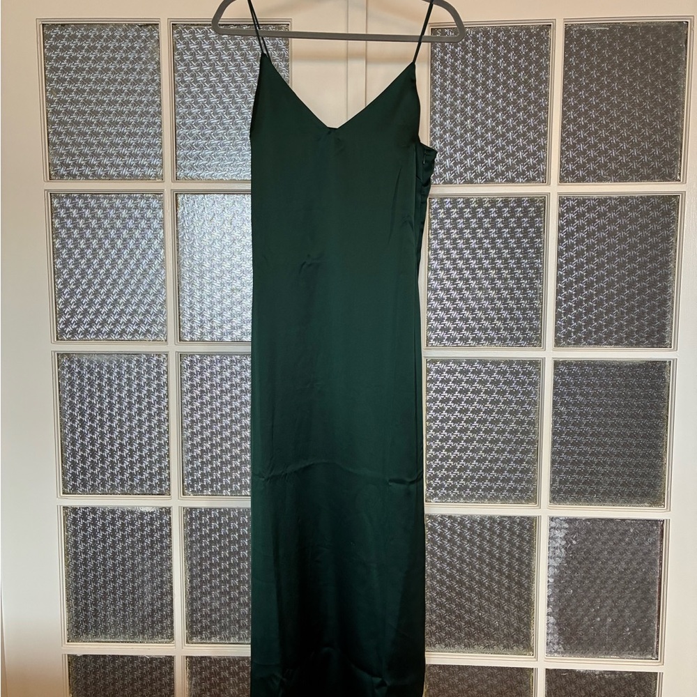 Marine Layer Dark Green Satin Slip Dress - Picture 3 of 9